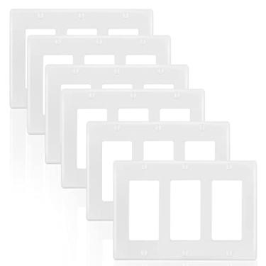 Imagem de MLLIZH Placa de parede para tomada de interruptor, 3 gangs, decora, placa frontal elétrica para interruptores de luz, interruptor inteligente, reguladores, GFCI, receptáculo, tomada USB, branco