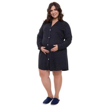 Imagem de Camisola Plus Size Linda Gestante Curta Manga Longa Amamentação com Bo