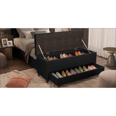 Imagem de Puff Báu Sapateria Queen 158x50x45 - Móveis Digital, Corano Preto