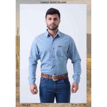 Imagem de Camisa Jeans Nelore Country Masculina Manga Longa , Delavê, GG