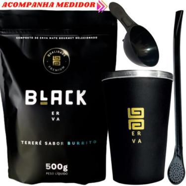 Imagem de Kit Tereré  Black Erva Mate 500g + Copo de Alumínio Térmico Preto + Bo