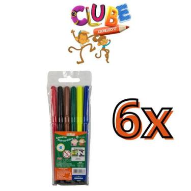 Imagem de Kit 6 Canetinhas Hidrográficas Leo e Leo com 6 Cores Cada