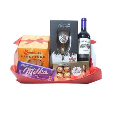 Imagem de Cesta Natal Times de Futebol com Panetone Taça Vinho Ferrero - Cesta d