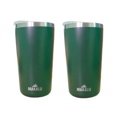 Imagem de Kit 2 Copos Térmicos Aço Inox 420ML Verde p/ Água Cerveja Café - Quent
