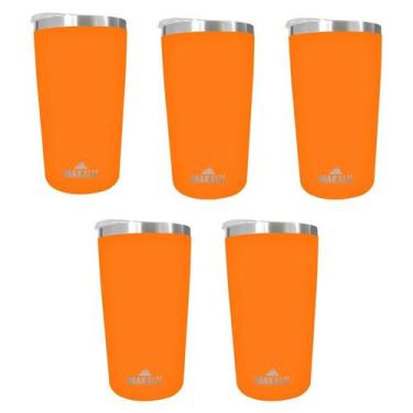 Imagem de Kit 5 Copos Térmicos Aço Inox 420ML Laranja p/ Água Cerveja Café - Que