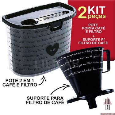 Imagem de Kit Pote Café e Filtro 2 em 1 e Suporte para Filtro de Café Corações P