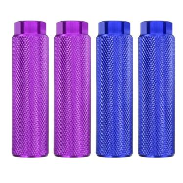 Imagem de HARFINGTON 2 pares de pinos de bicicleta de liga de alumínio para acrobacias traseiras antiderrapantes suportes de assento traseiro servem para eixos de 9,5 mm para mountain bike, roxo e azul