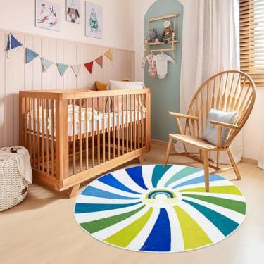 Imagem de USTIDE Tapete macio arco-íris tapete redondo para quarto de crianças tapetes modernos para quarto de jogos, berçário, decoração de milho (azul, 99 x 99 cm)