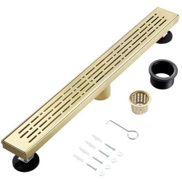 Imagem de muschbath Ralo de Chuveiro Linear de 28", Ralo de Chuveiro Dourado Escovado, Grade Removível, Aço Inoxidável 304, Fácil de Instalar e Limpar para Banheiros (Base de Drenagem Não Incluída), Lsd-29A-28G