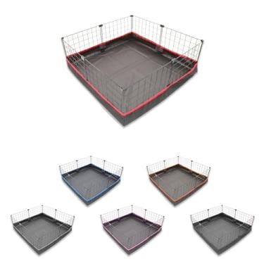 Imagem de Cercado para Porquinho da Índia 80x80cm com Bandeja Higiênica Tapete Impermeável Fácil de Limpar Cercadinho Pet (Tela Preta e Tapete Rosa)