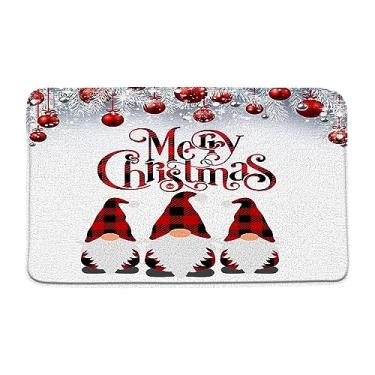 Imagem de Sunhe Tapete de banho de gnomo de Natal fofo gnomo folclore elfos vermelho preto búfalo xadrez pinho galho bolas de natal decoração de banheiro tapete de banheiro tapete de banheiro