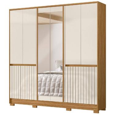 Imagem de Guarda Roupas Casal Com Espelho Frisado 10 Portas 4 Gavetas Alasca Madeirado / Off White Moval