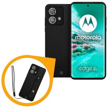 Imagem de Kit Capa Silicon Veloz para Motorola Moto Edge 40 Neo + Ring Socket + Cordão - Preto - Gshield