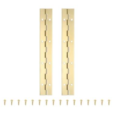 Imagem de PATIKIL Dobradiça de piano de 20 x 3 cm, 2 peças de dobradiça contínua de aço inoxidável 304 com furos para porta de portão de piano, caixa de armazenamento de madeira, barco de armário, dourado