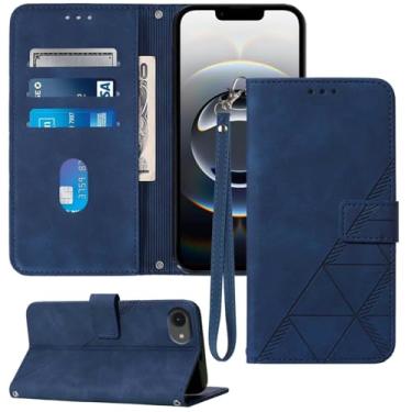 Imagem de Moment Dextrad Capa carteira para iPhone SE 2025, compartimentos para cartão, alça de pulso, proteção interna de telefone TPU, capa flip de couro PU (azul)
