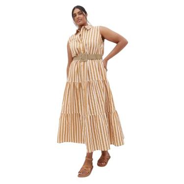 Imagem de City Chic Vestido feminino plus size - linhas limpas, Listra terracota, 50