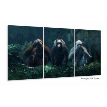 Imagem de Quadros Decorativos 3 Macacos Sabios 60x120  em Tecido - Wall Frame