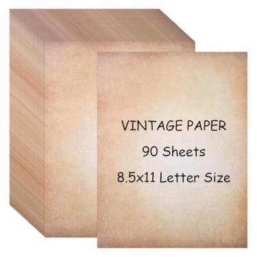 Imagem de 90 folhas de papel vintage, papel de carta de 21,6 cm x 28 cm, papel pergaminho antigo frente e verso para impressão, papel decorativo para convite, carta, currículo, prêmio (leve)