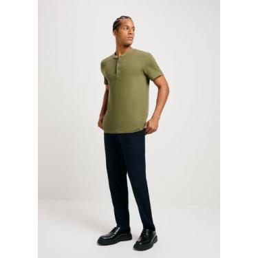 Imagem de Camiseta Básica Henley Masculina Texturizada - Hering, M, Verde