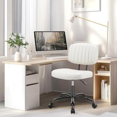 Imagem de HealSmart Cadeira de escritório pequena com rodas, cadeira de mesa sem braços com suporte lombar, couro de poliuretano, altura ajustável, 360°, giratória, sem braço, para casa, quarto, escritório,