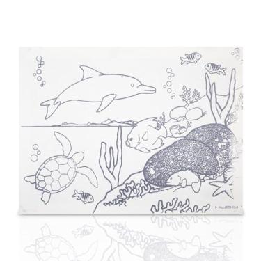 Imagem de Souza & Cia, Tela De Pintura Riscada, 30cm X 40cm, Desenho: Oceano Golfinho (Ref: 8174)