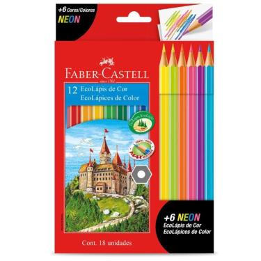 Imagem de Lápis De Cor Sextavado Ecolápis 12 Cores + 6 Neon Faber-castell