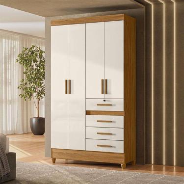 Imagem de Guarda Roupa Solteiro Ambiente Sobral 4 Portas Freijó Off White - Moval