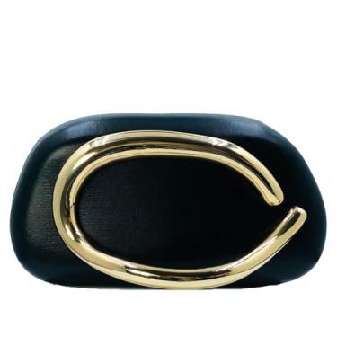 Imagem de Boutique De FGG Bolsa feminina de couro sintético de metal formal preta clutch bolsa de festa corrente de ombro bolsa transversal, mini, Preto, Mini