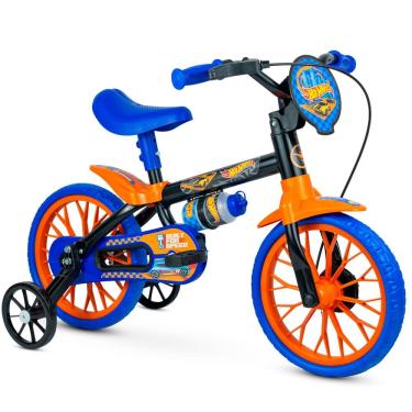 Imagem de Bicicleta Infantil Aro 12 com Rodinhas Garrafinha 200ml Plaquinha Hot Wheels Nathor