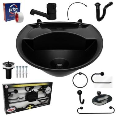 Imagem de Pia Lavatório Banheiro Plástico 4L Preta + Kit Banheiro - Astra