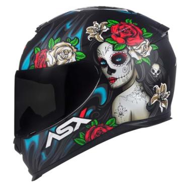 Imagem de Capacete ASX Novo Eagle Catrina 58 Preto Fosco e Colorido