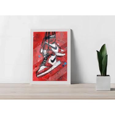 Imagem de Quadro Decorativo Tenis Jordan C/ Moldura e Vidro 33x25 A4