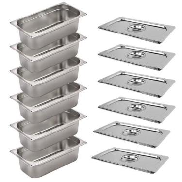 Imagem de 6 Cuba Gastronômica Inox C Tampa P/ Buffet 1/3 100mm Premium - Tribosh
