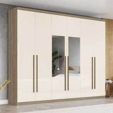 Imagem de Guarda-Roupa Casal Ravé 6 Portas 3 Gavetas com Espelho Rústico/Off Whi