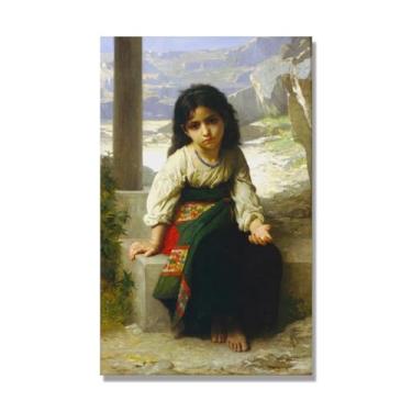 Imagem de William Adolphe Bouguereau Impressões artísticas - Pintura de retrato - (A menina mendiga) - Pôster temático de mitologia grega - Pôster de decoração de parede vintage. Tela de 80 x 130 cm - 31,5 x