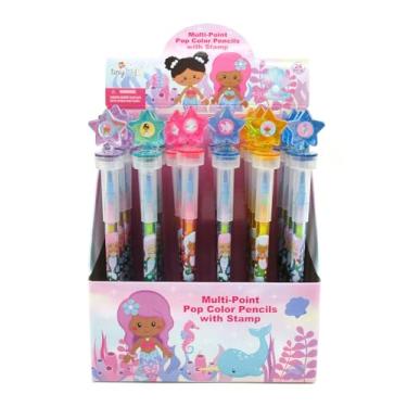 Imagem de TINYMILLS 24 peças de giz de cera empilhável 2 em 1 da Pequena Sereia Arco-íris com topo de carimbo extra, lembrancinhas de festa infantil, sacos de brindes, recompensas de sala de aula, prêmios