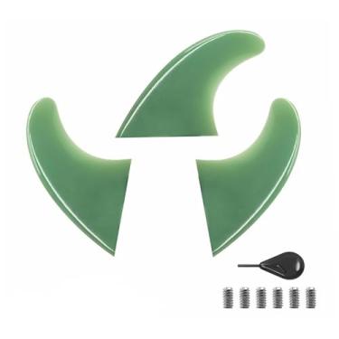 Imagem de Conjunto de quilhas de prancha de surfe com aba dupla – 3 aletas médias de fibra de vidro + chave e parafusos para longboard e shortboard esmeralda