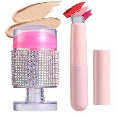 Imagem de BS-MALL Esponja de maquiagem de silicone – Conjunto de tamanho duplo com pincel labial, durável e fácil de limpar, design artesanal premium para uma aplicação impecável, rosa
