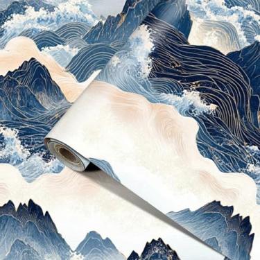 Imagem de HOMETITUTE Papel de parede Mountain Sea Waves Mountain Peel and Stick Papel de Contato Autoadesivo Removível Counter Peel and Stick Papel de Parede para Armários de Bancada Decoração de Parede 39.9 cm