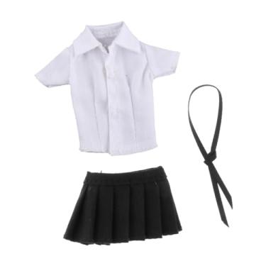 Imagem de YIJU Roupas para figuras femininas 1/12, conjunto com saia curta e gravata, traje completo para figuras femininas de 6 polegadas, Camisa Branca