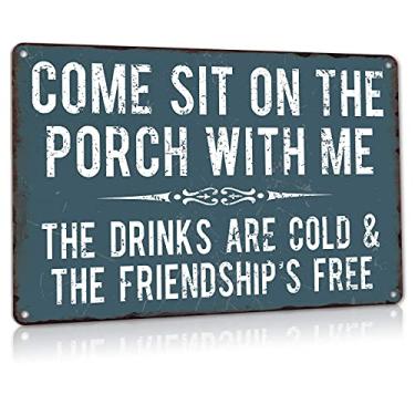 Imagem de ALREAR Placas De Decoração Para Varanda, Metal Alumínio Áreas Externas, Vintage Acampamento, 30 Cm X 40 Cm, "Venha Sentar Comigo Com Frases Engraçadas"