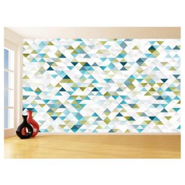Imagem de Papel De Parede 3D Geométrico Triângulos Verde 3,5M Gmt17 - Você Decor
