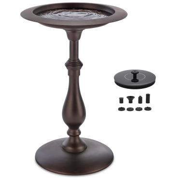 Imagem de Good Directions Banheira para pássaros com pedestal de bronze, bacia de latão sólido, base de alumínio durável, inclui fonte de água solar com várias cabeças