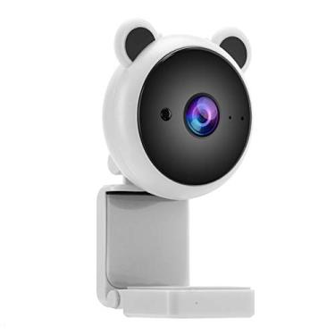 Imagem de Câmera de computador Webcam para PC com microfone design de urso fofo 1080p pc vídeo 1080p USB câmera de computador gravação de vídeo webcam digital microfone embutido para ao vivo (branco)