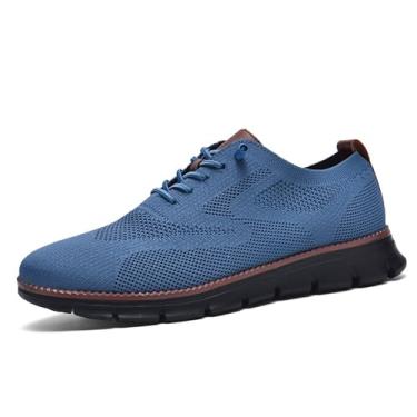 Imagem de Sapatos sociais masculinos, leves, respiráveis, casuais, modernos, confortáveis, confortáveis, urbanos, Oxford para homens, Azul claro, 46