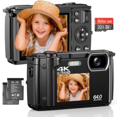 Imagem de Câmera digital Weochi 4K 60FPS 64MP com cartão SD 2 baterias