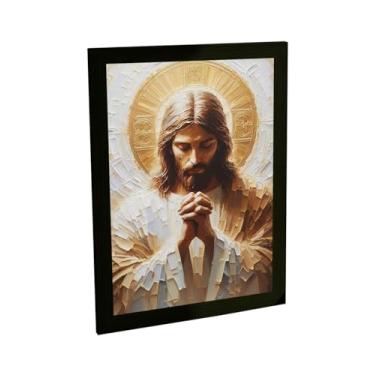 Imagem de Quadro Decorativo Jesus Cristo Ilustração Pintura Bege Decoração Poster Quarto Sala