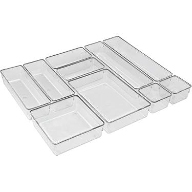 Imagem de Organizador Modular para Gavetas, Bancadas e Armários, Plástico Transparente, Kit com 10 Potes Tamanhos Sortidos