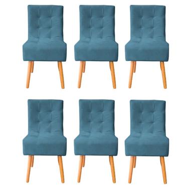 Imagem de Kit 6 Cadeiras Poltrona Sala de Jantar Penteadeira Reforçada Decorativa Liz Suede Azul Marinho