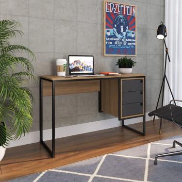 Imagem de Mesa para Computador com 3 Gavetas Industrial 120cm OF002 Grafite